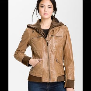 Bernardo Leather Hoodie Dickey Bomber Jacket